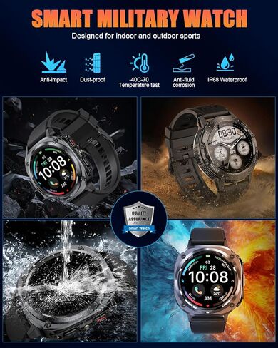 Military Smart Watches for Men(Answer/Make Calls), 1.39" HD Fitness Watch, 24/7 Heart Rate Sleep Monitor, Smart Watch for Men,114+ Sport Modes, IP68 Waterproof Smartwatch for Android iOS, 30Day, Black in Saudi Arabia