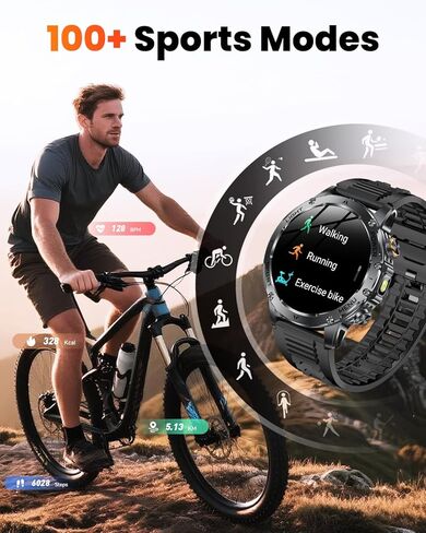 ساعات ذكية عسكرية للرجال (الرد/إجراء المكالمات)، ساعة ذكية مع بطارية طويلة جدًا لمدة 100 يوم، مقاومة للماء IP68، مراقب معدل ضربات القلب/النوم، أكثر من 100 وضع رياضي، ساعة لياقة بدنية مقاس 1.7 بوصة لأجهزة Android/iPhone in Saudi Arabia