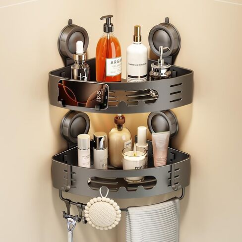 Voldra Glass Corner Shower Caddy, 2 Pack Adhesive Corner Shower Shelves for Inside Shower No Drilling, Tempered Glass Bathroom Corner Shelf with Guardrail Bathroom Shower Organizer Storage Rack(Black) in Saudi Arabia