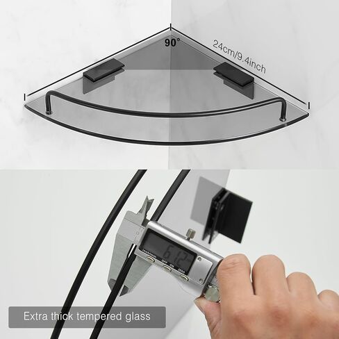 Voldra Glass Corner Shower Caddy, 2 Pack Adhesive Corner Shower Shelves for Inside Shower No Drilling, Tempered Glass Bathroom Corner Shelf with Guardrail Bathroom Shower Organizer Storage Rack(Black) in Saudi Arabia
