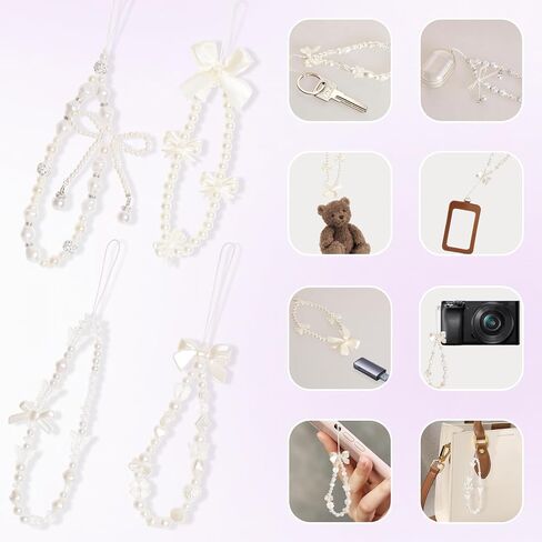 4 Pcs Beaded Phone Charms Cute Butterfly Bow Pearl Phone Strap Aesthetic Y2K Cellphone Lanyard Wristlet for Women Girls Keychain Camera Bag Purse Accessories in Saudi Arabia