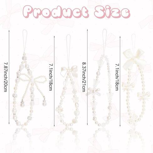 4 Pcs Beaded Phone Charms Cute Butterfly Bow Pearl Phone Strap Aesthetic Y2K Cellphone Lanyard Wristlet for Women Girls Keychain Camera Bag Purse Accessories in Saudi Arabia