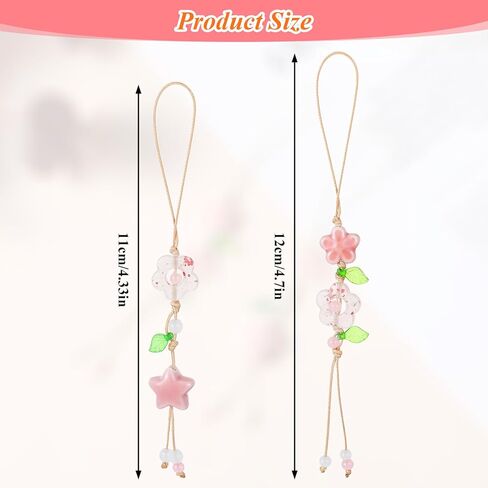 cobee 2 Pcs Flower Cute Phone Charm, Ceramic Bead Kawaii Phone Chains Straps with Star Leaf Pendant Pink Floral Wrist Lanyard Bracelet for Women in Saudi Arabia