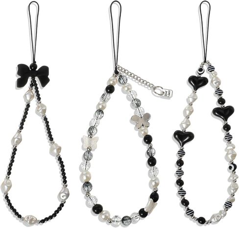 Nogeqi 3 Pcs Phone Charm Strap, Beaded Cellphone Charms, Cute Phone Bracelet Strap, Aesthetic Bow Straps Wrist for Cellphone Case,Y2k Lanyard Keychain Charm for Women in Saudi Arabia