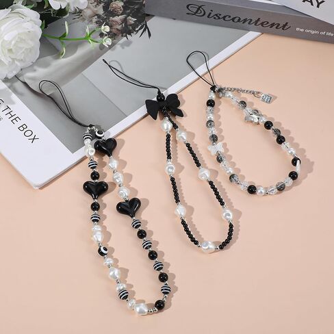 Nogeqi 3 Pcs Phone Charm Strap, Beaded Cellphone Charms, Cute Phone Bracelet Strap, Aesthetic Bow Straps Wrist for Cellphone Case,Y2k Lanyard Keychain Charm for Women in Saudi Arabia