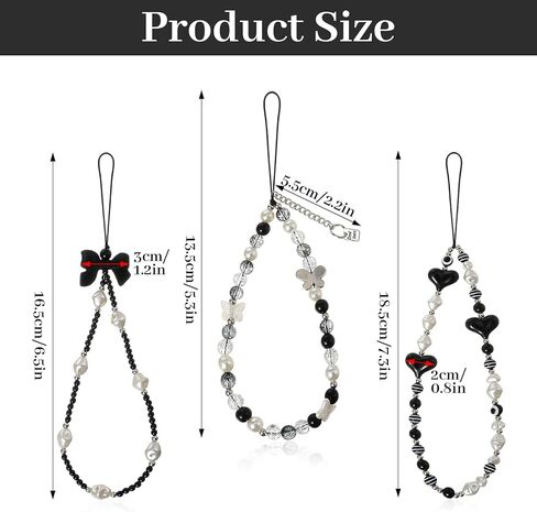 Nogeqi 3 Pcs Phone Charm Strap, Beaded Cellphone Charms, Cute Phone Bracelet Strap, Aesthetic Bow Straps Wrist for Cellphone Case,Y2k Lanyard Keychain Charm for Women in Saudi Arabia