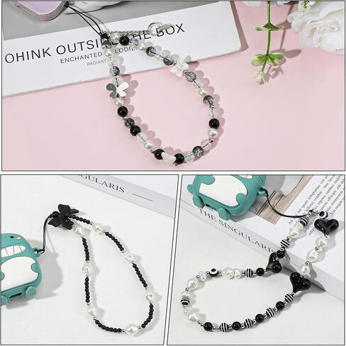 Nogeqi 3 Pcs Phone Charm Strap, Beaded Cellphone Charms, Cute Phone Bracelet Strap, Aesthetic Bow Straps Wrist for Cellphone Case,Y2k Lanyard Keychain Charm for Women in Saudi Arabia