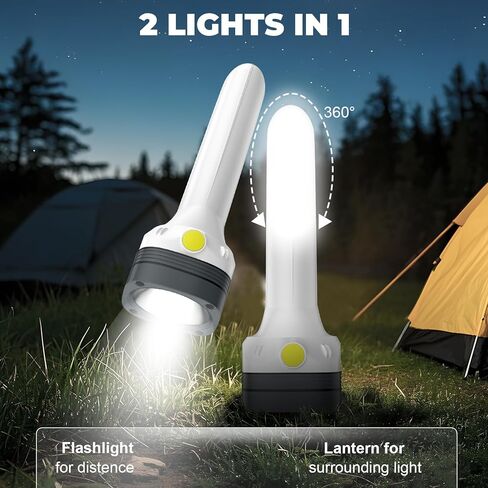 مجموعة مصابيح يدوية قابلة لإعادة الشحن، مصباح يدوي LED 2 في 1 مع فانوس تخييم بزاوية 360 درجة ومصباح طوارئ، ضوء مدمج للتخييم، انقطاع التيار الكهربائي، السيارة in Kuwait