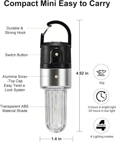 livinlarge أدى التخييم فانوس USB قابلة للشحن، أضواء الطوارئ مصباح خيمة المحمولة مع هوك، 4 وسائط الإضاءة، مع ميزة المرفق المغناطيسي، للمشي لمسافات طويلة، حزب، معسكر، صيد الأسماك، انقطاع التيار الكهربائي، 4 حزمة in Kuwait