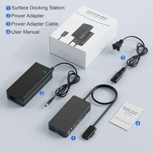 قاعدة تركيب سطحية مع محول طاقة، قاعدة سطحية 12 في 1، شاشة ثلاثية 4K HDMI وVGA، إيثرنت، محور USB، قارئ بطاقة SD/TF لجهاز Surface Pro/الكمبيوتر المحمول/الكتاب (HDMI + HDMI + VGA) in Saudi Arabia