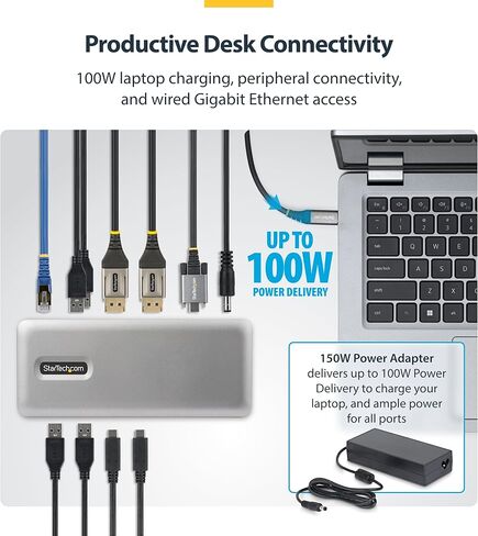 محطة إرساء StarTech USB-C مزدوجة 4K 60 هرتز DisplayPort، شحن توصيل الطاقة 100 واط، 6 منافذ USB (10 جيجابت في الثانية)، جيجابت إيثرنت، منصة كمبيوتر محمول احترافية تعمل بنظام Windows بدون سائق in Saudi Arabia