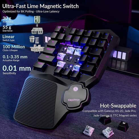 Keychron C0 HE 8K Wired One-Handed Gaming Keypad, Rapid Trigger Hall Effect Magnetic Switches, 35 Programmable Keys, Per-Key RGB Lighting, Web-Based Configurator, Compatible with Windows & macOS in Saudi Arabia