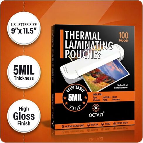5 Mil Thermal Laminating Pouches (Pack of 100) – Heavy Duty Clear Laminating Sheets with Round Corners for Important Documents; Holds 8.5 × 11 Inch Documents, 9 × 11.5 Inch Lamination Pouches in Saudi Arabia