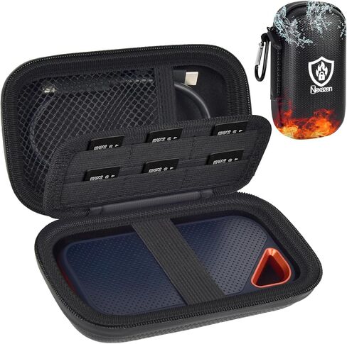 Fire Resistant SSD Case Compatible with for SanDisk Extreme Pro/for SanDisk Portable SSD 500GB 1TB 2TB 4TB 8TB, for Crucial X9 X10 Pro, Travel Organizer with SD Card Slots & Cable Pocket, Bag Only in Saudi Arabia