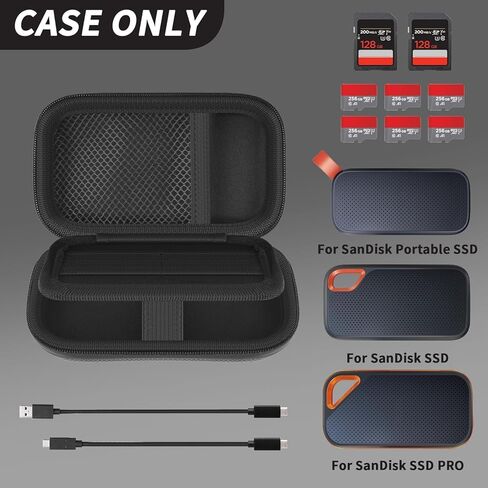 Fire Resistant SSD Case Compatible with for SanDisk Extreme Pro/for SanDisk Portable SSD 500GB 1TB 2TB 4TB 8TB, for Crucial X9 X10 Pro, Travel Organizer with SD Card Slots & Cable Pocket, Bag Only in Saudi Arabia