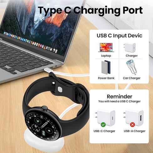 2PACK Intended for Google Pixel Watch 4 41mm/45mm Charger Cable Dock 3.3ft USB A&USB C Replacement Charging Cord Smartwatch Accessories (White&Black) in Saudi Arabia