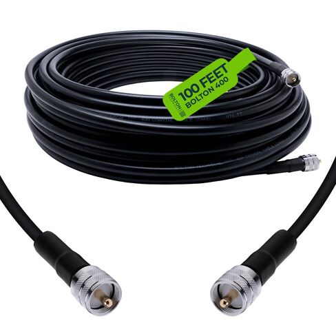 Bolton400 Coaxial Cable (100 ft) with PL-259 Male-to-Male Connectors - LMR400 Spec, 50 Ohm Low-Loss RF & Antenna Coax Cable for Ham Radio, VHF/UHF, RF Systems - Black in Saudi Arabia