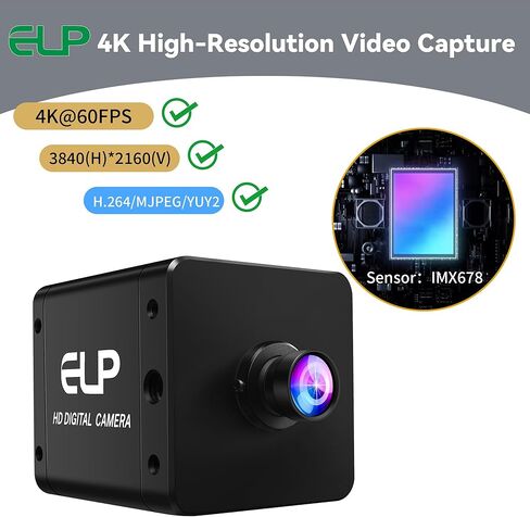 ELP 4K 60fps USB3.0 HDMI Camera H.264 Wide Angle High Speed UVC Lightburn Cameras for Computer Low Illumination Simultaneous Output PC Webcam M12 100° Web_Camera for Windows Linux Mac TV Projector in Saudi Arabia