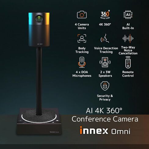 كاميرا مؤتمرات فيديو مدمجة 4K 360 الكل في واحد من إينكس أومني، وضع ذكاء اصطناعي متعدد، 4 ميكروفونات ومكبرات صوت، مكبر صوت وتتبع الجسم، توصيل وتشغيل USB، غرفة اجتماعات، للتكبير، فرق مايكروسوفت in Saudi Arabia