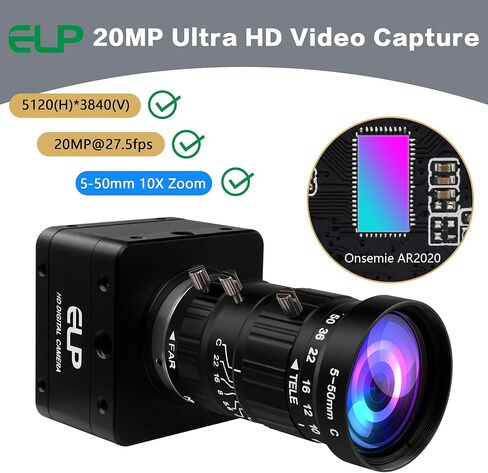 ELP Ultra HD 20MP Varifocal USB 3.0 Camera for Computer Manual Zoom 3840P USB3.0/2.0 Lightburn Cameras for Windows Linux Mac Pi 5-50mm 10X Variable Focus AR2020 High Speed 4K 30FPS Webcam for PC in Saudi Arabia