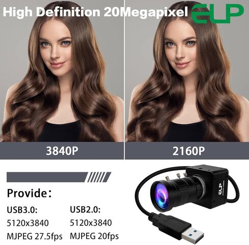 ELP Ultra HD 20MP Varifocal USB 3.0 Camera for Computer Manual Zoom 3840P USB3.0/2.0 Lightburn Cameras for Windows Linux Mac Pi 5-50mm 10X Variable Focus AR2020 High Speed 4K 30FPS Webcam for PC in Saudi Arabia