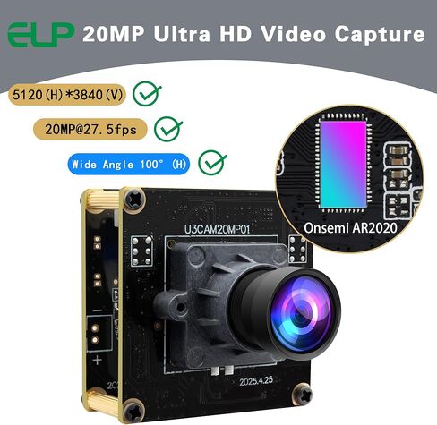 ELP Ultra HD 20MP USB3.0 Camera Module for Computer Mini UVC 3840P USB3.0/2.0 Lightburn Cameras for Windows Linux Mac Pi Wide Angle 95°(H) AR2020 4K 30FPS Webcam Board for PC Laptop Jetson Nano in Saudi Arabia