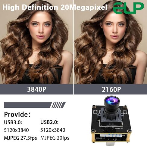 ELP Ultra HD 20MP USB3.0 Camera Module for Computer Mini UVC 3840P USB3.0/2.0 Lightburn Cameras for Windows Linux Mac Pi Wide Angle 95°(H) AR2020 4K 30FPS Webcam Board for PC Laptop Jetson Nano in Saudi Arabia