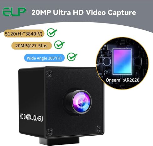 كاميرا ELP Ultra HD 20MP USB3.0 للكمبيوتر Mini UVC 3840P USB3.0/2.0 كاميرات Lightburn لنظام التشغيل Windows Linux Mac Pi زاوية واسعة 95 درجة (H) AR2020 عالية السرعة 4K 30FPS كاميرا ويب للكمبيوتر المحمول Jetson Nano in Saudi Arabia