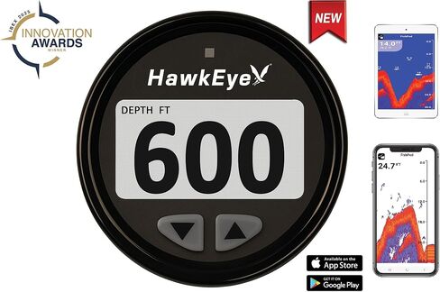 Hawkeye DepthTrax Edge Depth Finder، شاشة ملونة عالية الدقة، أقصى عمق 600 قدم، محول طاقة للحامل العارض in Kuwait