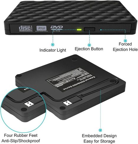 Portable DVD Player USB 3.0 External DVD Drive CD DVD-RW Drive ROM Rewriter Burner Writer 5Gbps for Laptop Desktops Mobile DVD Player for Kids in Saudi Arabia