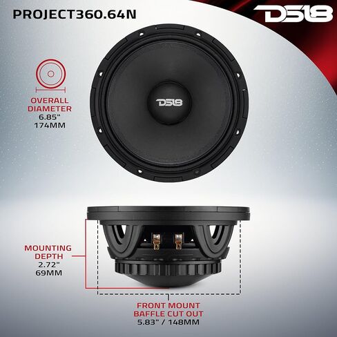 DS18 PROJECT360 مكبر صوت عالي الحساسية مقاس 6.5 بوصة مزود بمغناطيس نيوديميوم - 350 وات RMS 4 أوم - تصميم دوار للإصلاح السريع in Saudi Arabia