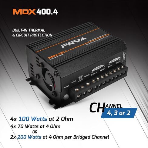 مضخم صوت السيارة PRV Audio MDX400.4 2 أوم صغير 4 قنوات 4 × 100 واط RMS عند 2 أوم - ستيريو مدمج 400 × 4 أمبير، 400 واط RMS، قناتين قابلتين للتوصيل، نطاق كامل متعدد القنوات in Saudi Arabia