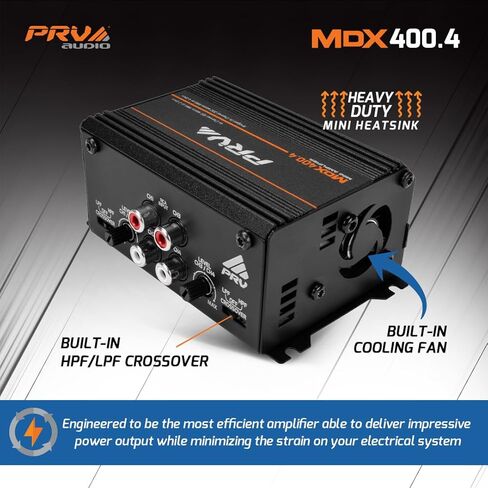 مضخم صوت السيارة PRV Audio MDX400.4 2 أوم صغير 4 قنوات 4 × 100 واط RMS عند 2 أوم - ستيريو مدمج 400 × 4 أمبير، 400 واط RMS، قناتين قابلتين للتوصيل، نطاق كامل متعدد القنوات in Saudi Arabia