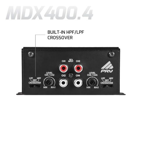 مضخم صوت السيارة PRV Audio MDX400.4 2 أوم صغير 4 قنوات 4 × 100 واط RMS عند 2 أوم - ستيريو مدمج 400 × 4 أمبير، 400 واط RMS، قناتين قابلتين للتوصيل، نطاق كامل متعدد القنوات in Saudi Arabia