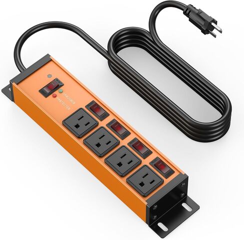 CCCEI Magnetic Heavy Duty Power Strip Surge Protector 20 AMP Individual Switches. 12 Gauge Extension Cord with Multiple Outlets. Garage, Industrial Wall Mount Electric Extender. 6FT, Orange. in Saudi Arabia