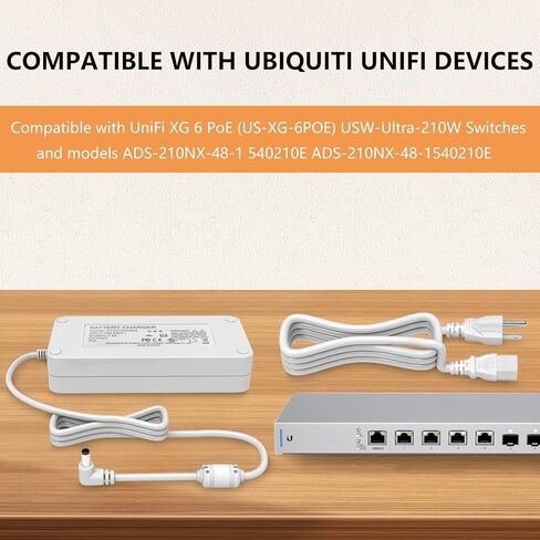 محول طاقة 54 فولت لـ Ubiquiti UniFi، متوافق مع UniFi XG 6 PoE US-XG-6POE USW-Ultra-210W 6 8 منافذ تبديل ADS-210NX-48-1 540210E ADS-210NX-48-1540210E بديل أبيض 210 واط in Kuwait