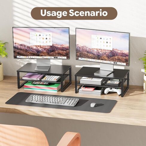 Ekisemio 2-Tier Computer Monitor Stand Riser, Desk Organizer for Monitor, Black in Kuwait