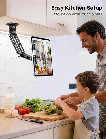 OHLPRO Magnetic Tablet Wall Mount, iPad Wall Mount Holder with 360° Rotating 2-Stage Foldable Aluminum Arm, MagSafe Compatible for Phones and Tablets, for Kitchen, Gym, Office, Home in Saudi Arabia