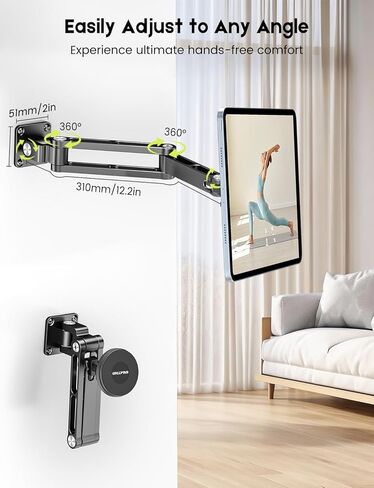 OHLPRO Magnetic Tablet Wall Mount, iPad Wall Mount Holder with 360° Rotating 2-Stage Foldable Aluminum Arm, MagSafe Compatible for Phones and Tablets, for Kitchen, Gym, Office, Home in Saudi Arabia