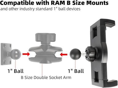 Tablet Holder for RAM Mounts, Tablet Clip Mount with 1" Rubber Coating Ball Head for iPad Pro 12.9 Air Mini/Galaxy Tab, Compatible with 1" B Size Double Socket Arm in Saudi Arabia