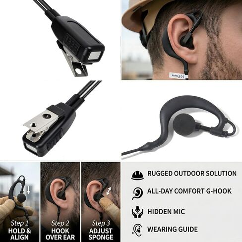 HYS Soft Rubber Earhook Headset with Microphone for Motorola N70, N50, N30, R7, ION and MXP600, G-Shape Swivel Earpiece Audio Kit with Heavy-Duty PTT for Police, Security Use in Saudi Arabia