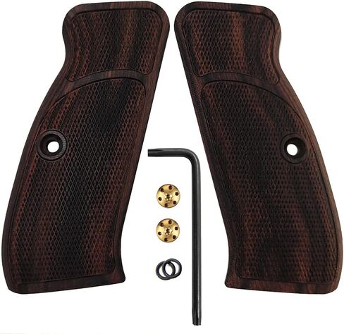 مقابض خشبية يدوية رائعة لـ CZ 75 بالحجم الكامل، SP-01، 75B BD، تتضمن براغي المقابض، نسيج قطع الماس المدقق، بني in Saudi Arabia