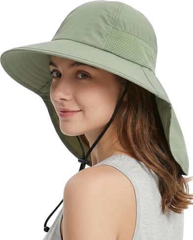 Sun Hat for Women with Neck Flap，UPF 50+ Wide Brim Breathable Mesh Ventilated Fishing Hat Outdoor Foldable Beach Summer Hat in Saudi Arabia