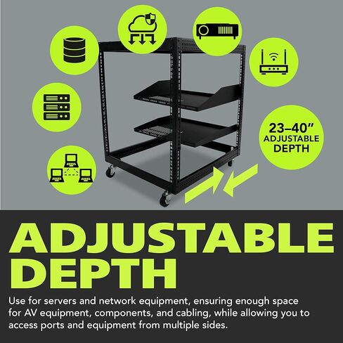 Pearington 12U Open Frame Server Rack, 23''-40'' Adjustable Depth, Free Standing or Wall Mount, 4 Post AV Rack with Casters, Holds Networking IT Equipment AV Gear Router Modem in Saudi Arabia