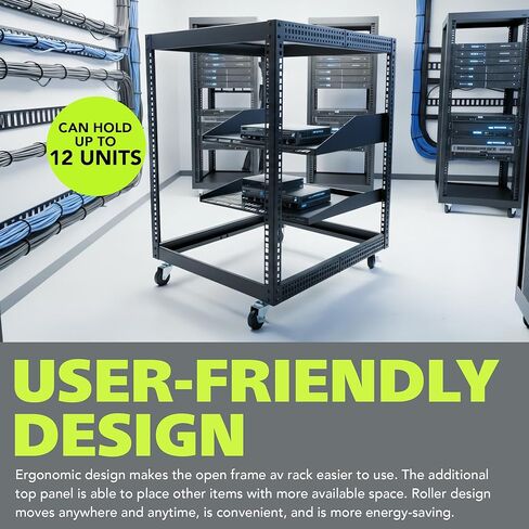 Pearington 12U Open Frame Server Rack, 23''-40'' Adjustable Depth, Free Standing or Wall Mount, 4 Post AV Rack with Casters, Holds Networking IT Equipment AV Gear Router Modem in Saudi Arabia