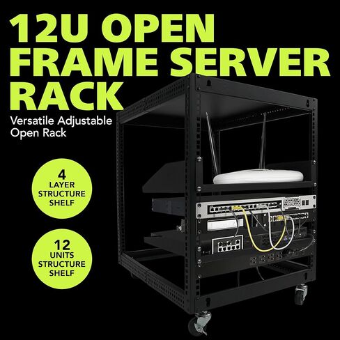 Pearington 12U Open Frame Server Rack, 23''-40'' Adjustable Depth, Free Standing or Wall Mount, 4 Post AV Rack with Casters, Holds Networking IT Equipment AV Gear Router Modem in Saudi Arabia