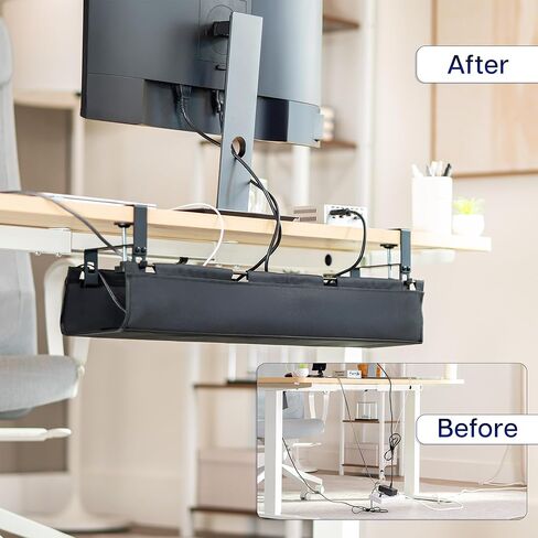 VIVO Clamp-on Under Desk 31 inch Fabric Cable Management Tray, Wire Concealer, Power Strip Storage, Workspace Organization, Easy Fold Down Access, Black, DESK-AC31F-C in Saudi Arabia