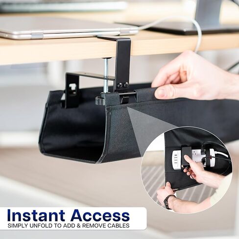 VIVO Clamp-on Under Desk 31 inch Fabric Cable Management Tray, Wire Concealer, Power Strip Storage, Workspace Organization, Easy Fold Down Access, Black, DESK-AC31F-C in Saudi Arabia