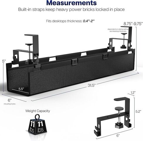 VIVO Clamp-on Under Desk 31 inch Fabric Cable Management Tray, Wire Concealer, Power Strip Storage, Workspace Organization, Easy Fold Down Access, Black, DESK-AC31F-C in Saudi Arabia