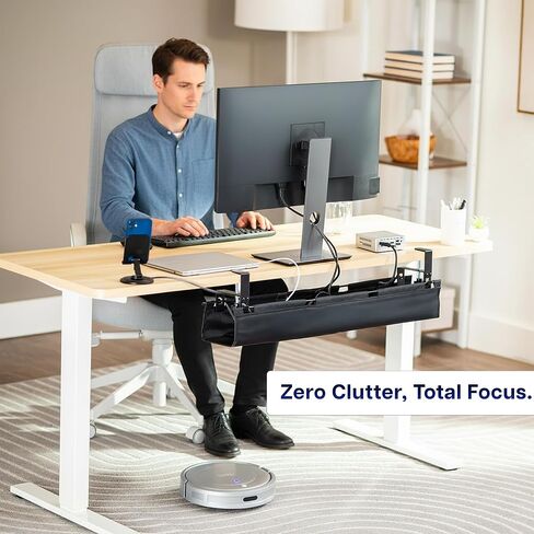 VIVO Clamp-on Under Desk 31 inch Fabric Cable Management Tray, Wire Concealer, Power Strip Storage, Workspace Organization, Easy Fold Down Access, Black, DESK-AC31F-C in Saudi Arabia